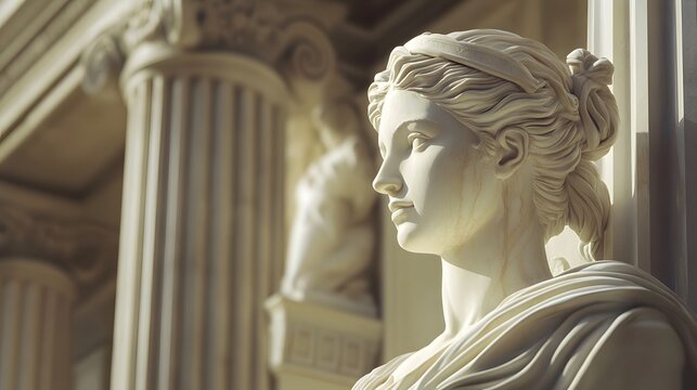 Elegant marble statue of a Greek woman in classical architecture