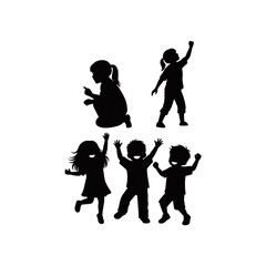 silhouette vector of happy children jumping