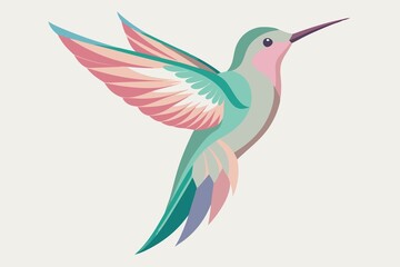 A delicate hummingbird hovers in mid flight  its illustration on white background