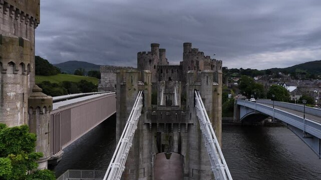 Aerial views of Conwy in North Wales