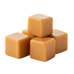 Caramel cubes stacked on transparent background representing isolation  