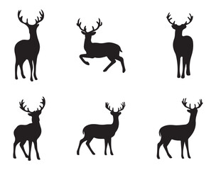 Deer silhouettes set vector illustration, black deer silhouette icon bundle