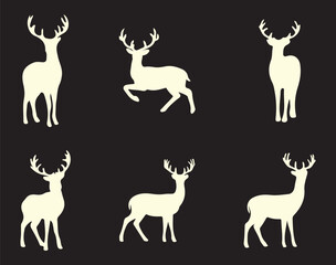 Deer silhouettes set vector illustration, black deer silhouette icon bundle