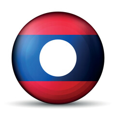 Obraz premium Glass light ball with flag of Laos. Round sphere, template icon. Lao People's Democratic Republic national symbol. Glossy realistic ball, 3D abstract vector illustration. Big bubble.