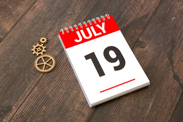 july 19. 19th day of month, calendar date.