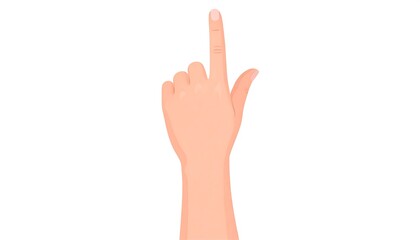 Hand pointing up with white background.