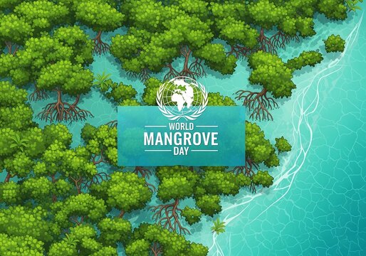 Vector image of Mangrove forest, world mangrove day. International mangrove day to raise awareness of the importance of mangrove forests for the environment. For posters, banners and advertisements. - Powered by Adobe