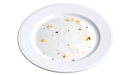 Dirty Plate with Food Remains, and White Background.