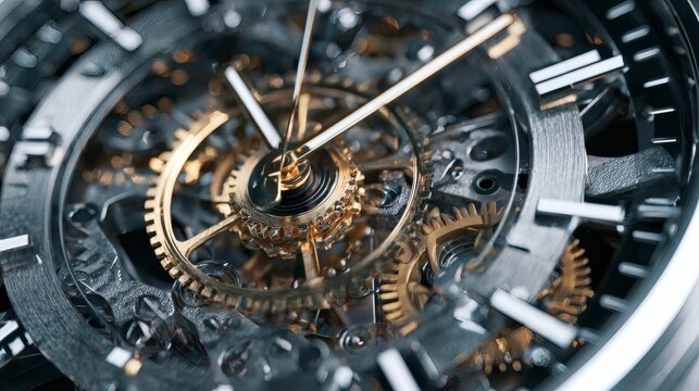 Skeleton Watch Close Up Intricate Gears, Timekeeping, Design