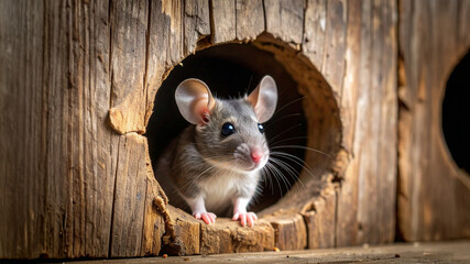 cute cat and mouse sitting together like friends
