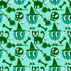 Halloween animals seamless cats pattern for wrapping paper
