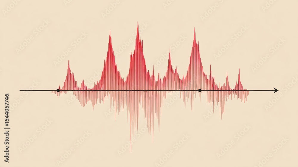 Poster Abstract Tension Line Graph Depicting Risk With Pronounced Red Spikes Against a Subtle Background, Illustrating Fluctuations in Data Analysis