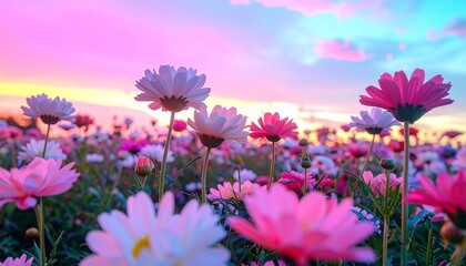 Pixelated Bloom of Artificial Flowers in Gradient Skies