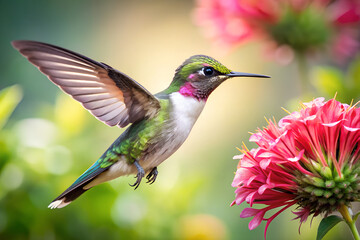 Vibrant Hummingbird in Flight, Nectar Feeding, Stunning Nature Photography