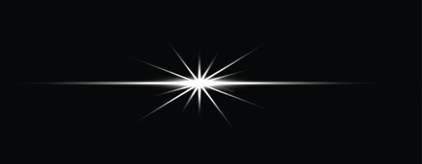 Fototapeta premium White Lens Flare & Light Effect vector - Horizontal Starburst, Bright Glow, Abstract Beam, or Sci-Fi Graphic Overlay