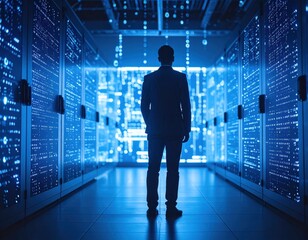 Man in suit standing in server room