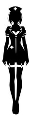 Minimalist Female Nurse Cosplay Silhouette – Black SVG Clipart Icon