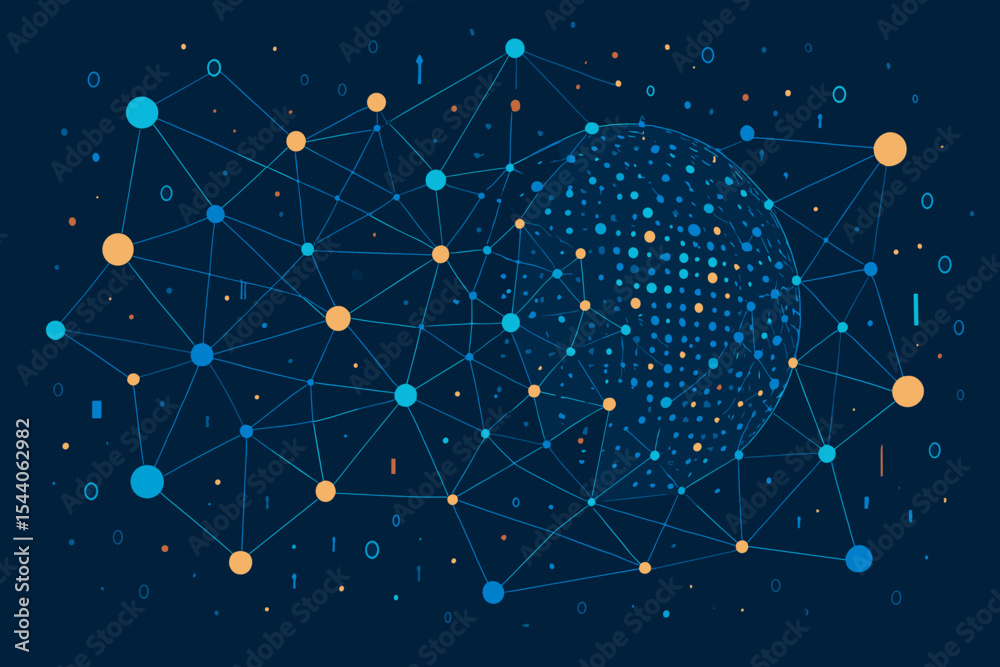 Poster big data visualization, abstract technology background. futuristic global network connection and cyb
