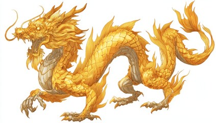 Obraz premium Majestic Golden Dragon Mythical Creature of Power and Symbolism