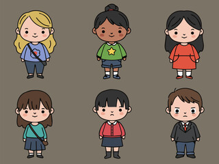 Diverse Group of Cartoon Children: A delightful illustration of a diverse group of charming children, each with unique features and expressions.