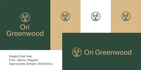 Elegant oak tree logo with circular frame for natural memorial branding