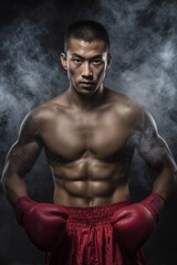 Fototapeta premium Intense Boxer Portrait Strength and Determination in Athleticism