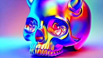 Holographic Skull with Horns - Powered by Adobe