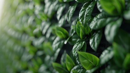 An artistic close-up showcasing vibrant green leaves adorned with glistening dewdrops, representing freshness, vitality, and the beauty of nature in fine detail.
