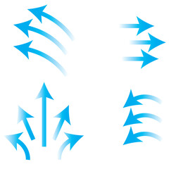 Vector Set of Blue Air Flow and Wind Direction Arrows for Ventilation and Motion Design