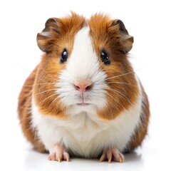 Adorable red and white guinea pig portrait on white background