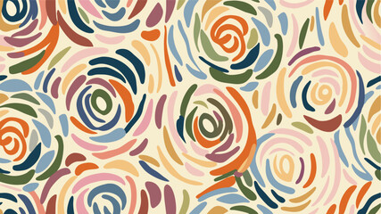 Fototapeta premium Abstract swirl pattern with curved brush strokes in various colors on a light background creating a design 100