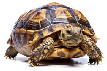 Fototapeta premium Closeup of a young african spurred tortoise on white background