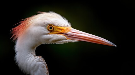 Obraz premium This close-up image showcases the elegant profile of a great egret, emphasizing its striking plumage and intricate details, illustrating the beauty of avian life and nature's wonders.