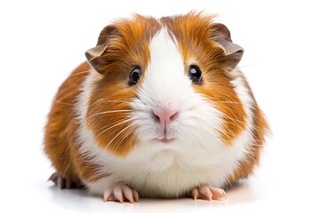 Adorable red and white guinea pig portrait on white background