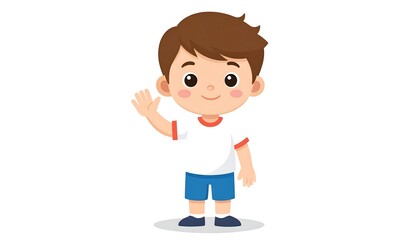 Happy boy waving hello.