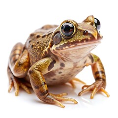 Naklejka premium Closeup of a brown frog with large eyes on white background