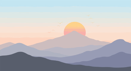 Fototapeta premium A Beautiful Landscape View with a Sunset Over the Mountains