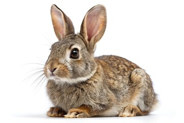 Adorable brown rabbit sitting on white background studio shot