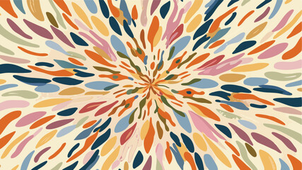 Abstract burst pattern with colorful organic shapes radiating from a central point on a light background