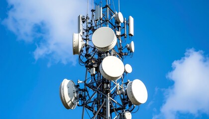 Cell Tower with Blue Sky, and Antennae.