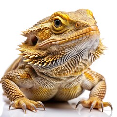 Obraz premium Closeup of a bearded dragon lizard on white background