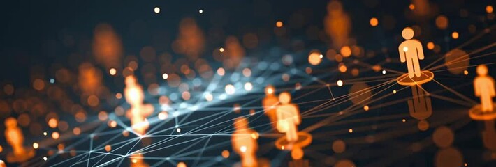 Abstract glowing social network with people icons on a dark background, a digital technology concept of connection and interaction in the online community Generative AI - Powered by Adobe