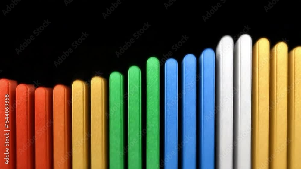 Poster harmonic arrangement: a colorful arrangement of sticks in a row against a black background, showcasi