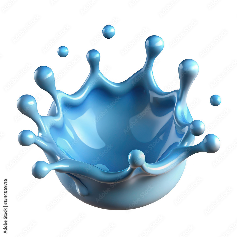 Fototapete a light blue liquid splash with droplets against a black background in a digital rendering style