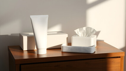 Minimalist White Hand Cream Tube Mockup on Wooden Surface