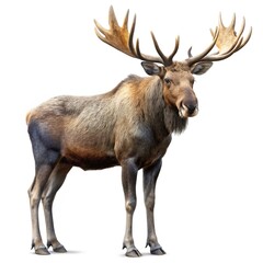 Majestic bull moose with large antlers isolated on white background