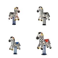 Colorful zebra spring riders in playground setting  