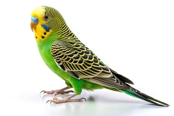 Fototapeta premium Vibrant green budgie parrot isolated on white background