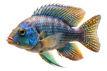 Vibrant colorful cichlid fish isolated on white background