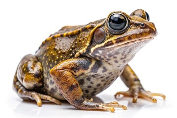 Naklejka premium Closeup of a brown and tan frog on white background